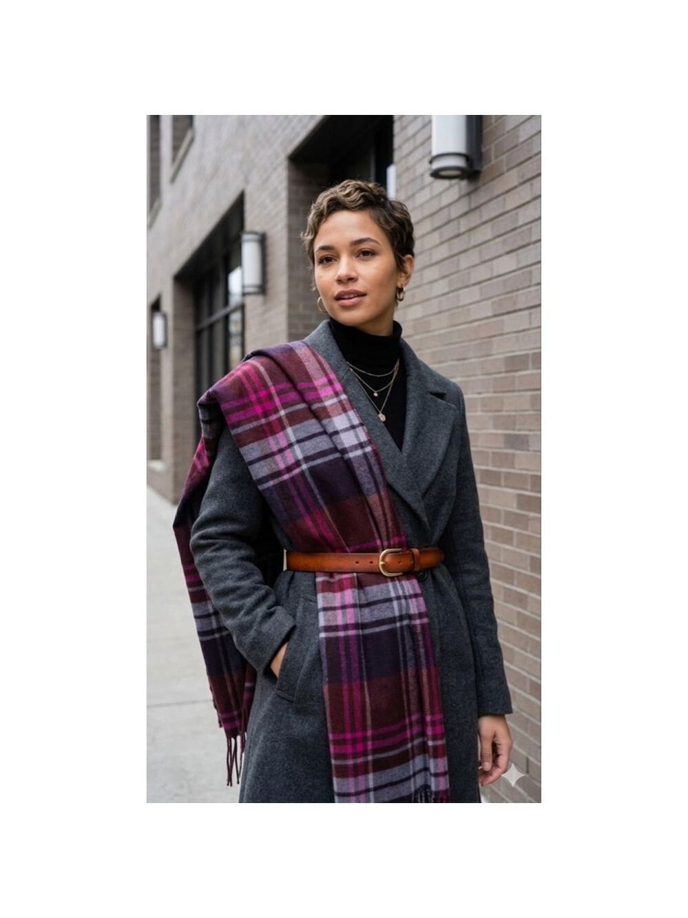 Women's GAP Plaid Scarf One Size Purple Pink
